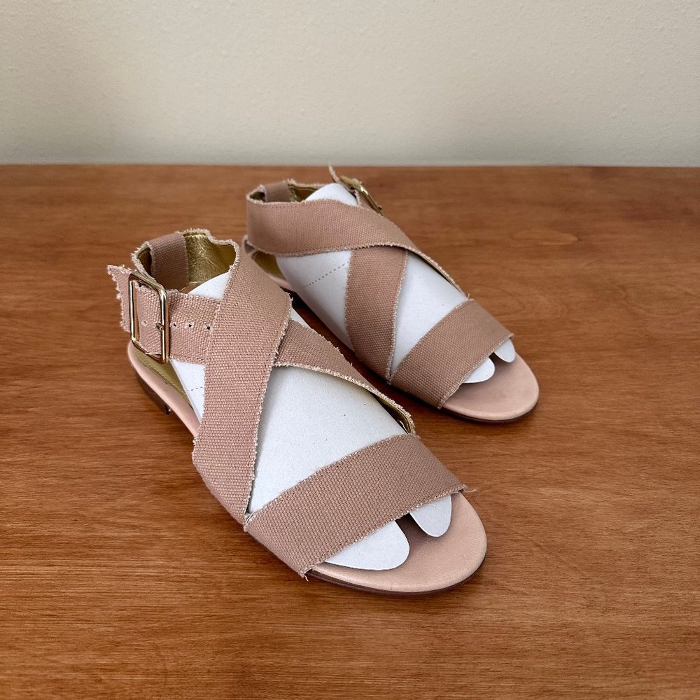 j crew strappy fabric sandal • taupe cotton canvas • sz 9 • $98